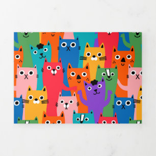 Colourful cats pattern Tri-Fold invitation