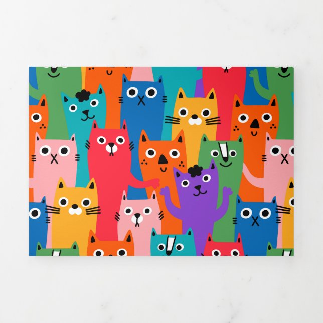 Colourful cats pattern Tri-Fold invitation (Cover)