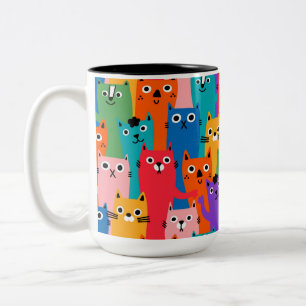 Colourful cats pattern Two-Tone coffee mug