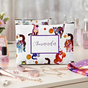 Colourful cats personalized accessory pouch