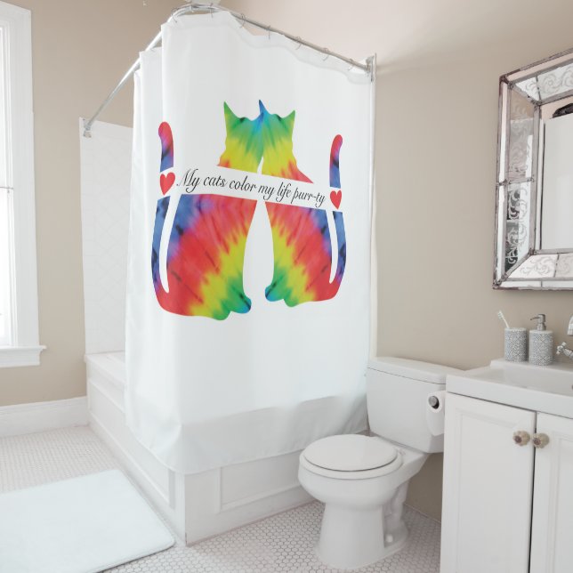 Colourful cats shower curtain (In Situ)