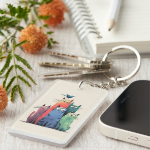 Colourful Cats Stack – Cute Whimsical Cat Art Keychain
