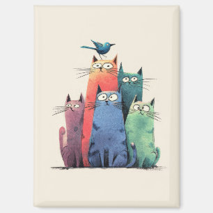 Colourful Cats Stack – Cute Whimsical Cat Art Magnet