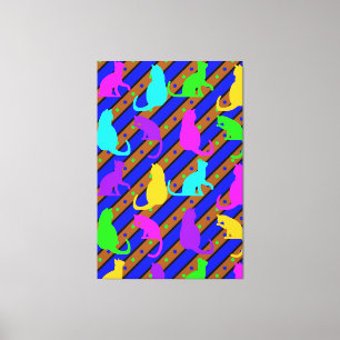 Colourful Cats stripes and polkadots Animal art Canvas Print