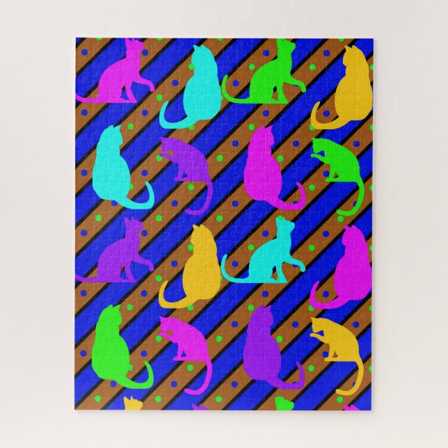 Colourful Cats stripes and polkadots Animal art Jigsaw Puzzle (Vertical)