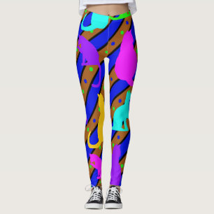 Colourful Cats stripes and polkadots Animal art Leggings