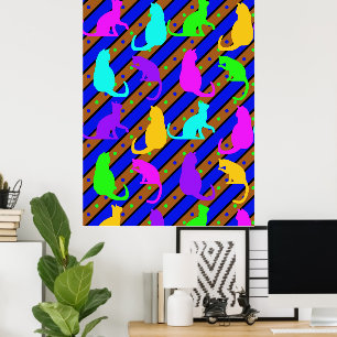 Colourful Cats stripes and polkadots Animal art Poster