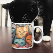 Colourful Cats Whimsical Doodle 