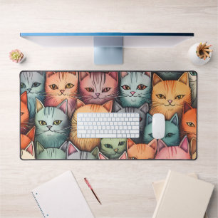 Colourful Cats Whimsical Doodle Desk Mat