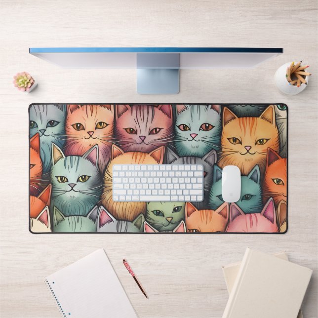 Colourful Cats Whimsical Doodle  Desk Mat (Office 1)
