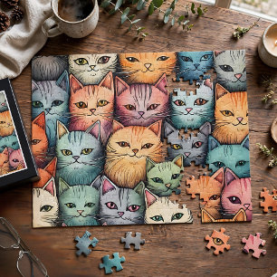 Colourful Cats Whimsical Doodle Jigsaw Puzzle