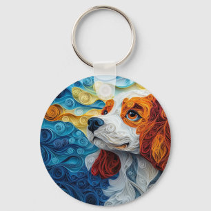 Colourful Cavalier King Charles Dog Portrait Keychain