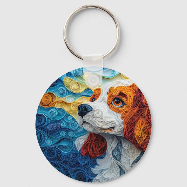 Colourful Cavalier King Charles Dog Portrait Keychain (Front)