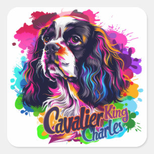 Colourful Cavalier King Charles Spaniel Vibrant Do Square Sticker