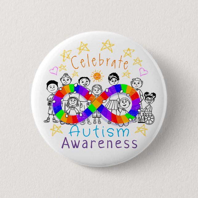 Colourful Celebrate Autism Awareness Button Pin (Front)