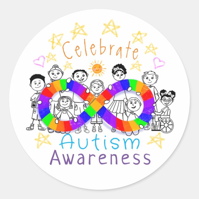 Colourful Celebrate Autism Awareness Fun Stickers (Front)