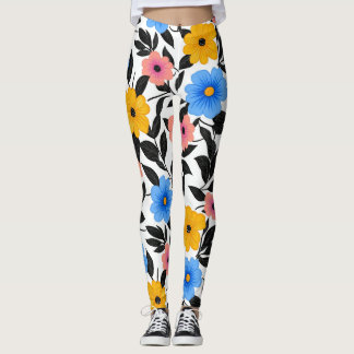 Colourful Celebration of Flowers and Leaves Leggings