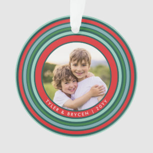 Colourful Celebration Photo Holiday Ornament   Red