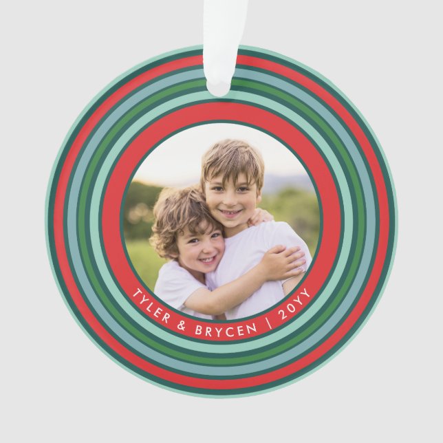 Colourful Celebration Photo Holiday Ornament | Red (Front)