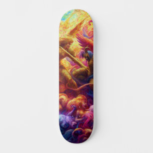 Colourful Celestial Conflict Abstract Painting Skateboard