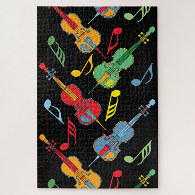 Colourful Cellos and Music Notes  Pattern Jigsaw Puzzle (Vertical)
