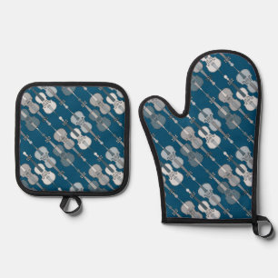 Colourful Cellos Pattern Oven Mitt & Pot Holder Set