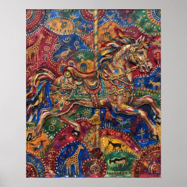 Colourful Celtic Horse Medieval Poster (Front)