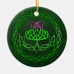 Colourful Celtic Knot Thistle Ceramic Ornament