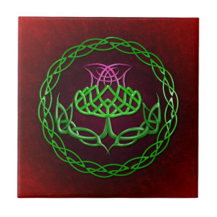 Colourful Celtic Knot Thistle Tile