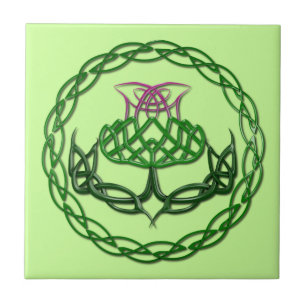 Colourful Celtic Knot Thistle Tile