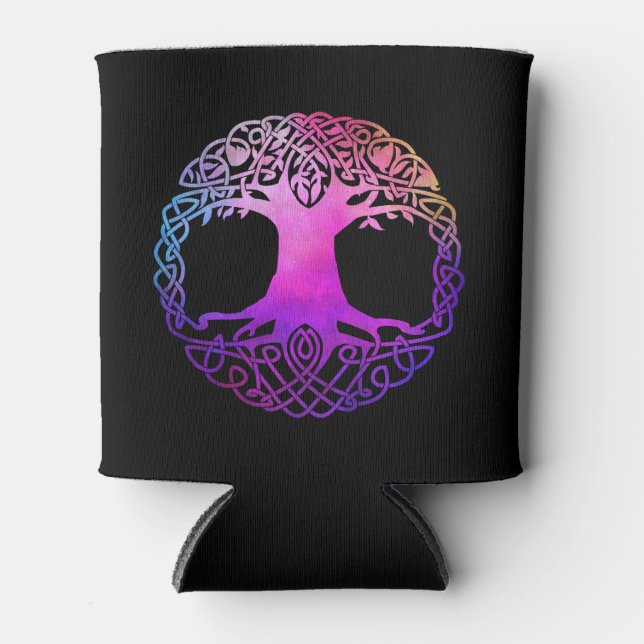 Colourful Celtic Tree of Life Can Cooler (Front)