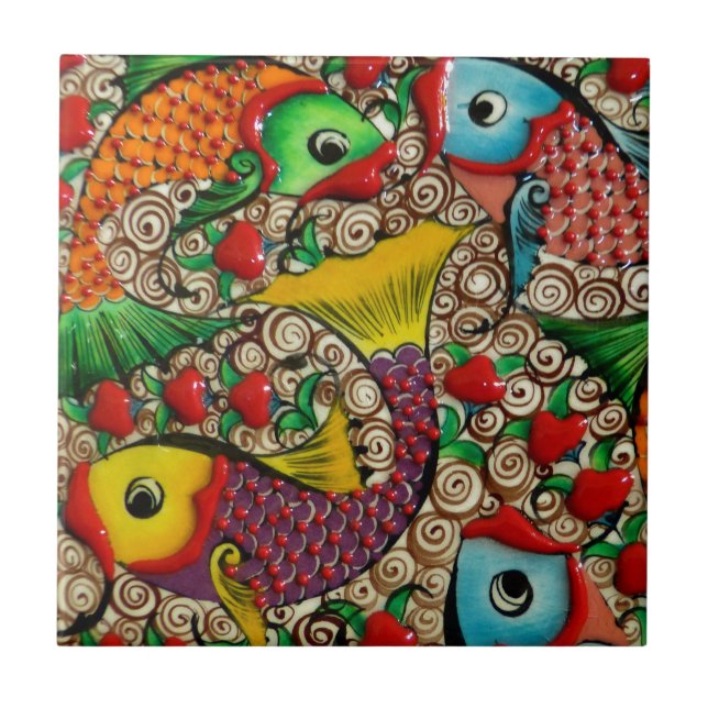 Colourful Ceramic Fish Art Tile (Front)