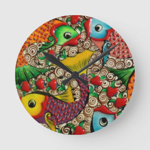 Colourful Ceramic Fish Art  Wall Clock