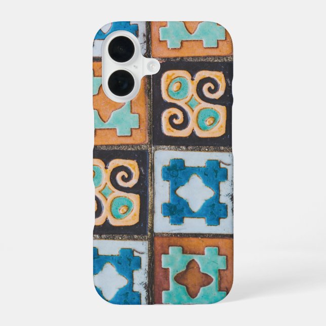 Colourful Ceramic Tiles Pattern Design iPhone 16 Case (Back)