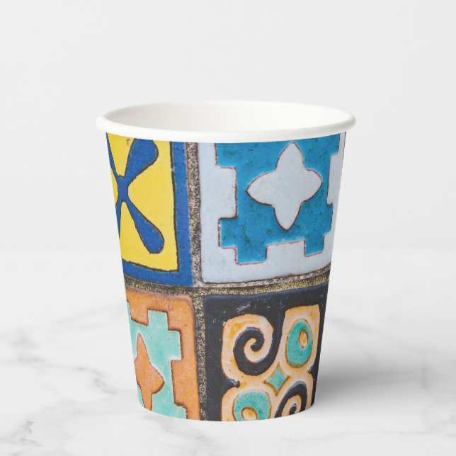 Colourful Ceramic Tiles Pattern Design  Paper Cups (Front)