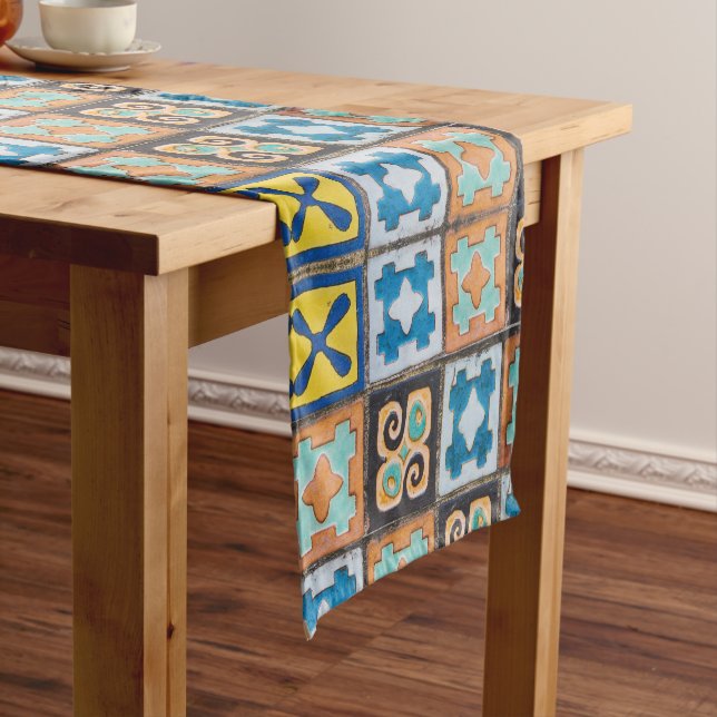Colourful Ceramic Tiles Pattern Design Short Table Runner (In Situ)