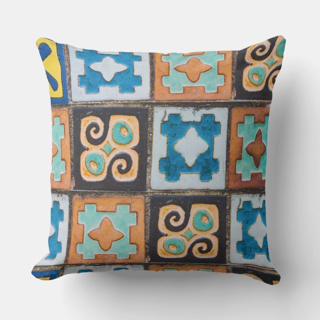 Colourful Ceramic Tiles Pattern Design Throw Pillow (Front)