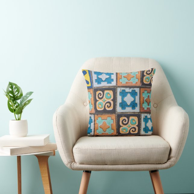 Colourful Ceramic Tiles Pattern Design Throw Pillow (Chair)