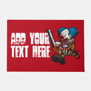 Colourful Chainsaw Clown Halloween Horror Cartoon Doormat