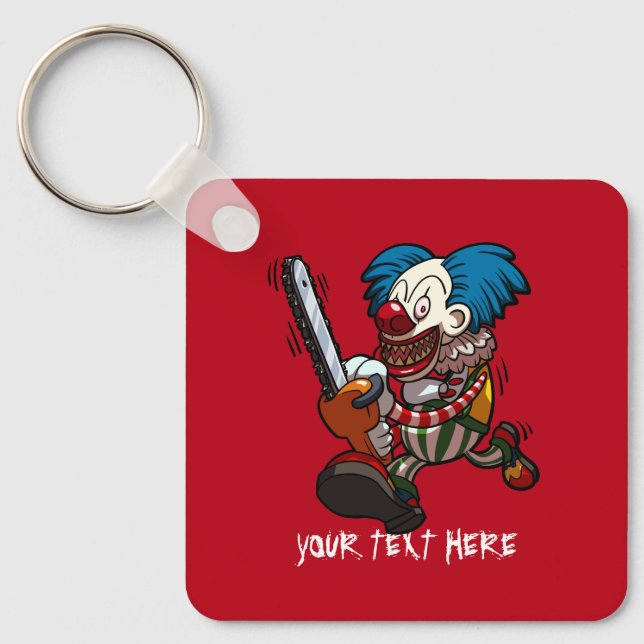 Colourful Chainsaw Clown Halloween Horror Cartoon Keychain (Front)