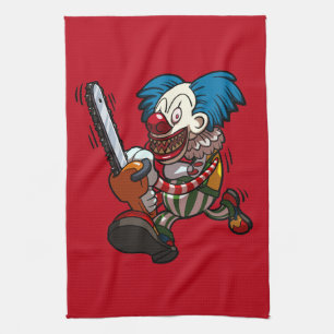 Colourful Chainsaw Clown Halloween Horror Cartoon Kitchen Towel