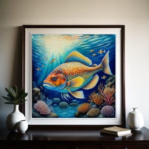 Colourful Chalk Drawing Fish Poster