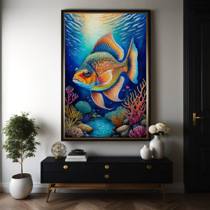 Colourful Chalk Drawing Fish Poster