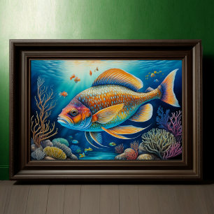 Colourful Chalk Drawing Fish Poster
