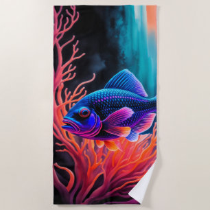 Colourful Chalk Drawing of Fish Beach Towel