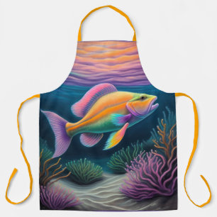 Colourful Chalk Drawing Reef Fish Apron