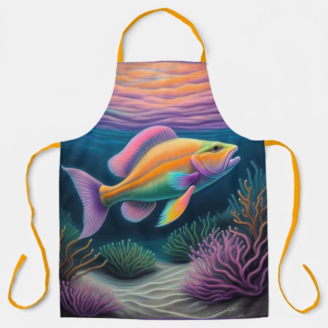 Colourful Chalk Drawing Reef Fish Apron (Front)