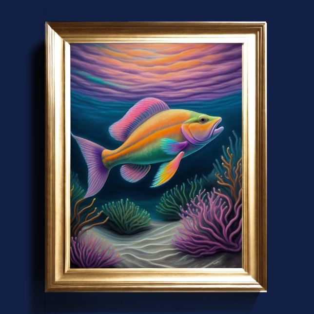 Colourful Chalk Drawing Reef Fish Pink II Poster (Creator Uploaded)