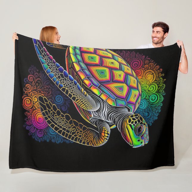 Colourful Chalk Drawing Sea Turtle Fleece Blanket (In Situ)