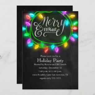 Colourful Chalk Merry and Bright Lights Holiday Invitation